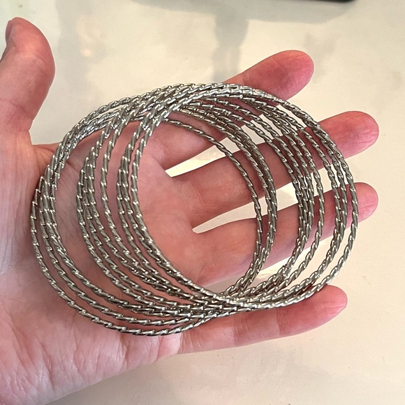 Set of 11 Silver Bangle Bracelets - Picture 3 of 5